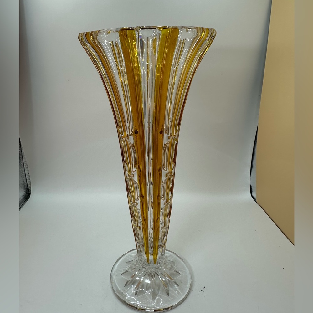 Vintage Art Deco Amber and Clear Crystal Bud Vase - Picture 4 of 7